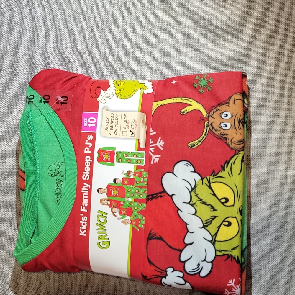 BJ's Kids family sleep pj's green and red Grinch sz 10